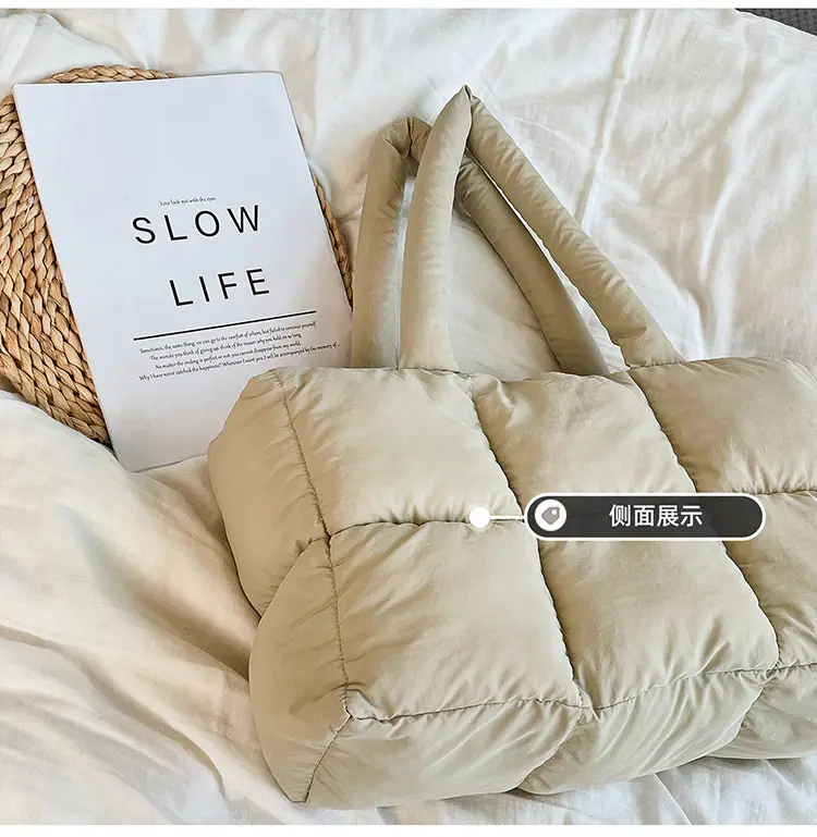 Women Cotton Puffer Shoulder Bag Cream 2024 — feature 7