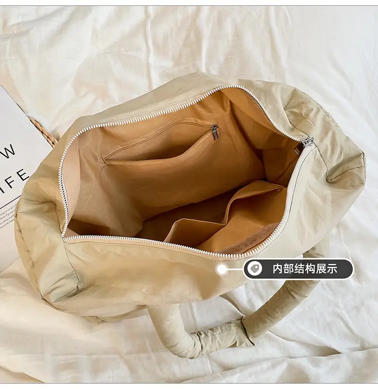 Women Cotton Puffer Shoulder Bag Cream 2024 — feature 9