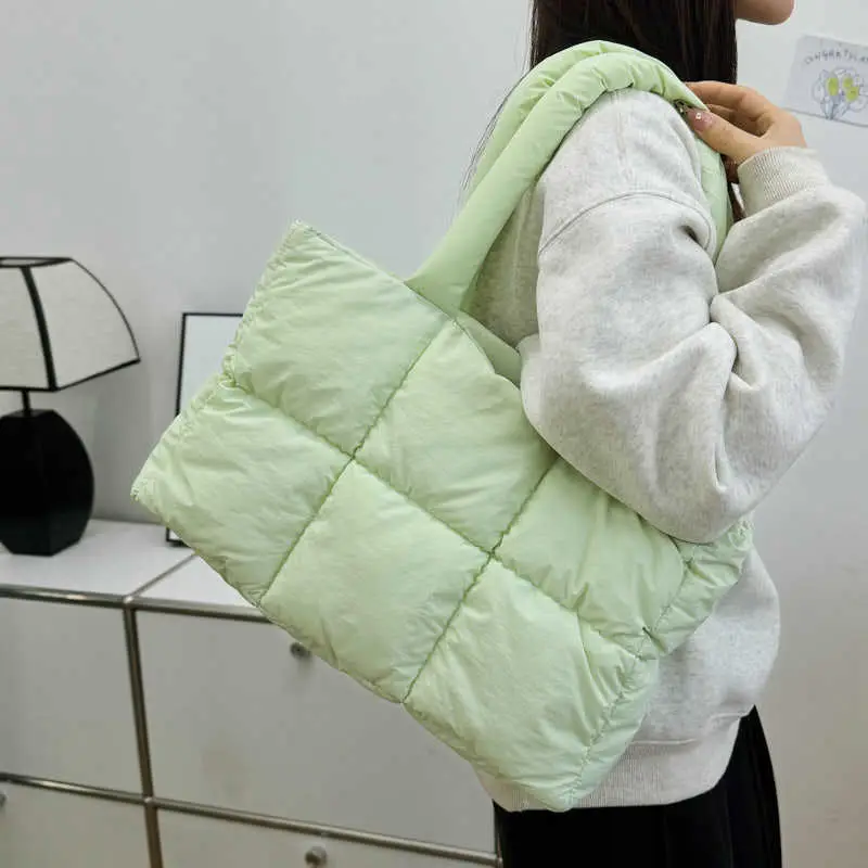 Women Cotton Puffer Shoulder Bag Cream 2024 - Image 10
