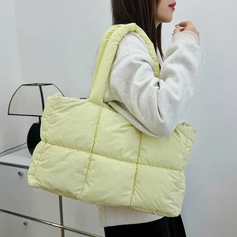 Women Cotton Puffer Shoulder Bag Cream 2024 - Image 4
