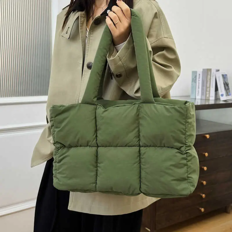 Women Cotton Puffer Shoulder Bag Cream 2024 - Image 5