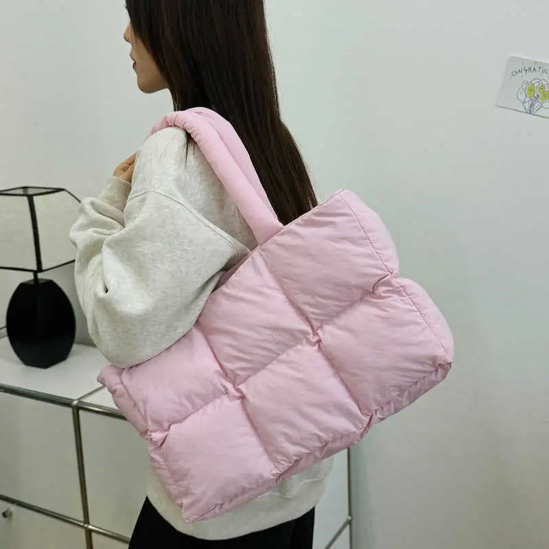 Women Cotton Puffer Shoulder Bag Cream 2024 - Image 6