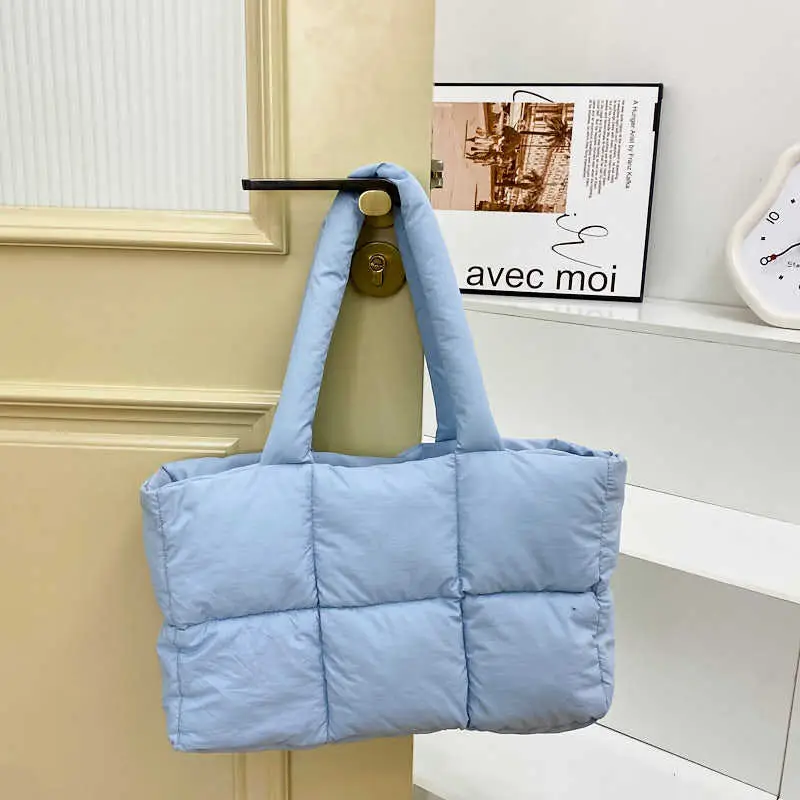 Women Cotton Puffer Shoulder Bag Cream 2024 - Image 7