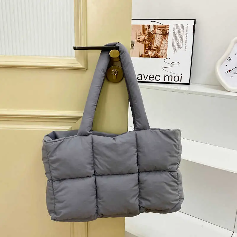 Women Cotton Puffer Shoulder Bag Cream 2024 - Image 9
