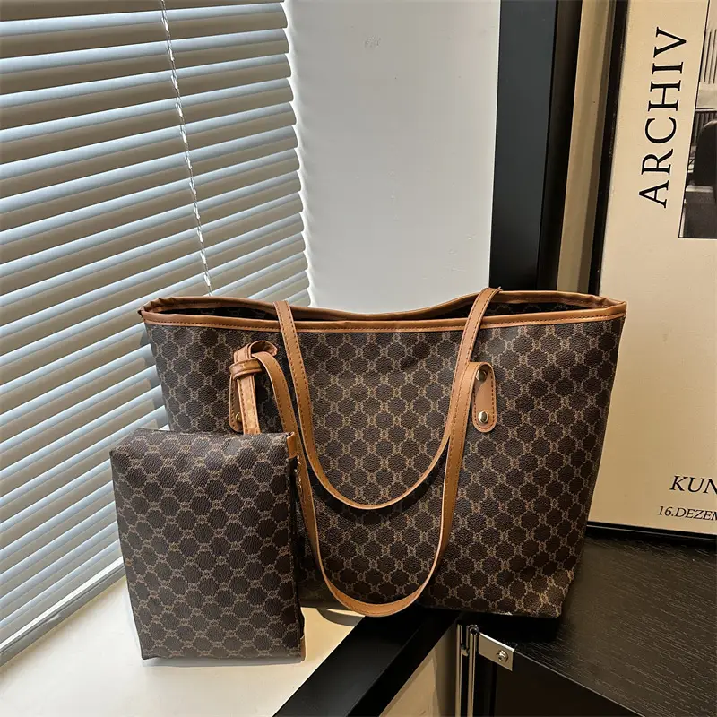 Women's Brown Textured Shoulder Tote Bag Set Winter 2024 - Image 5