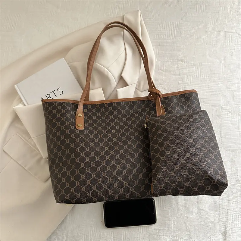 Women's Brown Textured Shoulder Tote Bag Set Winter 2024 - Image 6
