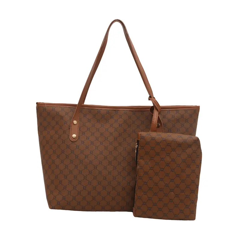Women's Brown Textured Shoulder Tote Bag Set Winter 2024 - Image 9