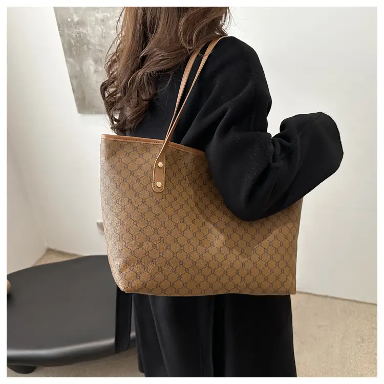 Women's Brown Textured Shoulder Tote Bag Set Winter 2024 — feature 10