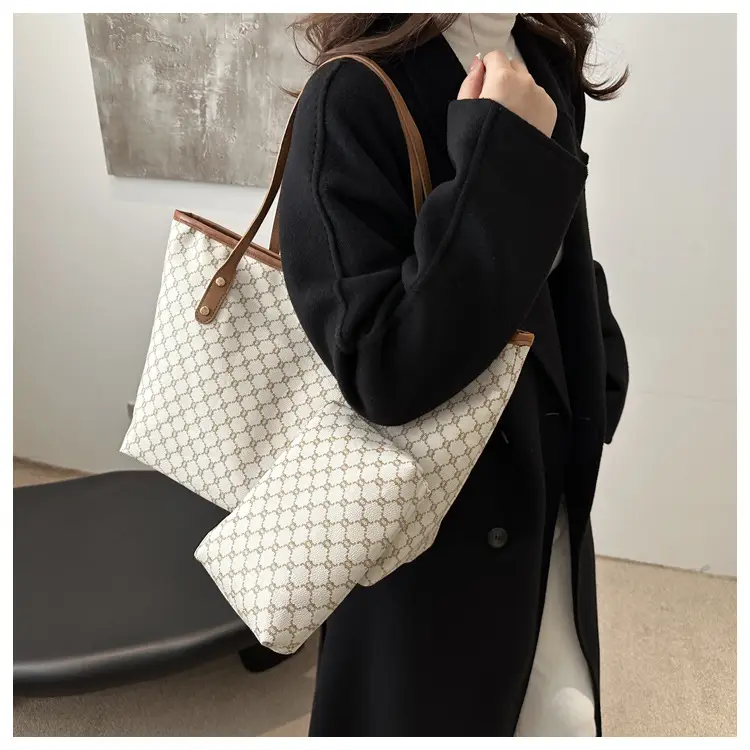 Women's Brown Textured Shoulder Tote Bag Set Winter 2024 — feature 11