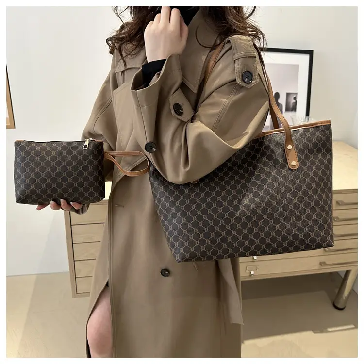 Women's Brown Textured Shoulder Tote Bag Set Winter 2024 — feature 13