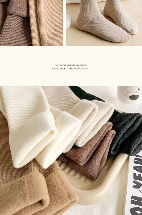 Warm Earth-Tone Snow Socks, Zhuji Socks Wholesale, Women's Winter Fleece-Lined Thick Seamless Mid-Calf Socks, Thick Socks — feature 13