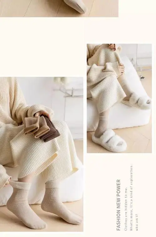 Warm Earth-Tone Snow Socks, Zhuji Socks Wholesale, Women's Winter Fleece-Lined Thick Seamless Mid-Calf Socks, Thick Socks — feature 15