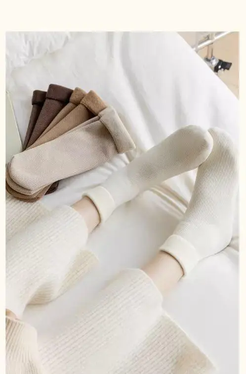 Warm Earth-Tone Snow Socks, Zhuji Socks Wholesale, Women's Winter Fleece-Lined Thick Seamless Mid-Calf Socks, Thick Socks — feature 16