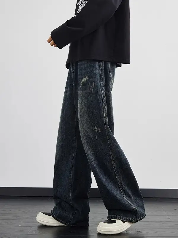 Dark Blue Wide Leg Jeans Men's Autumn Winter