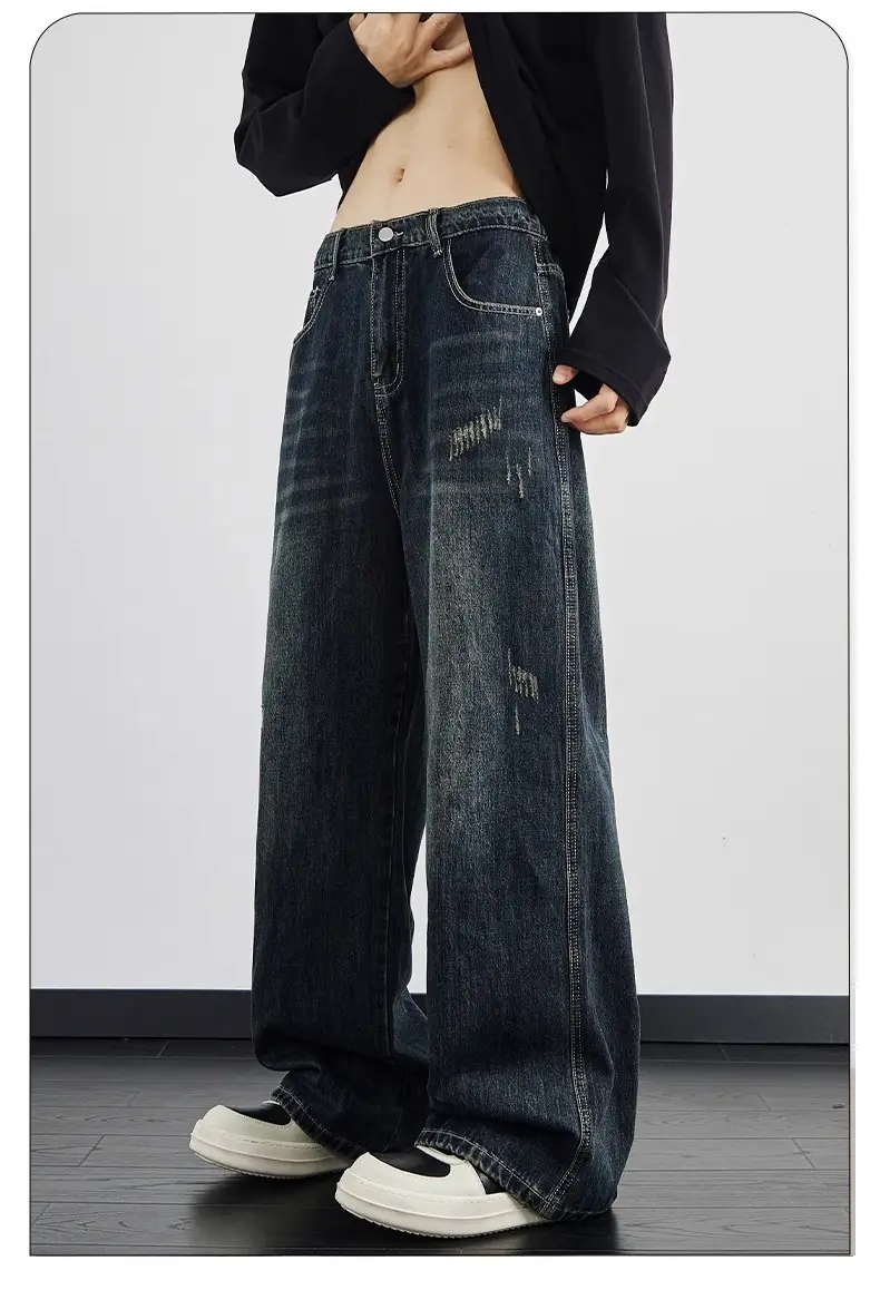 Dark Blue Wide Leg Jeans Men's Autumn Winter — feature 2