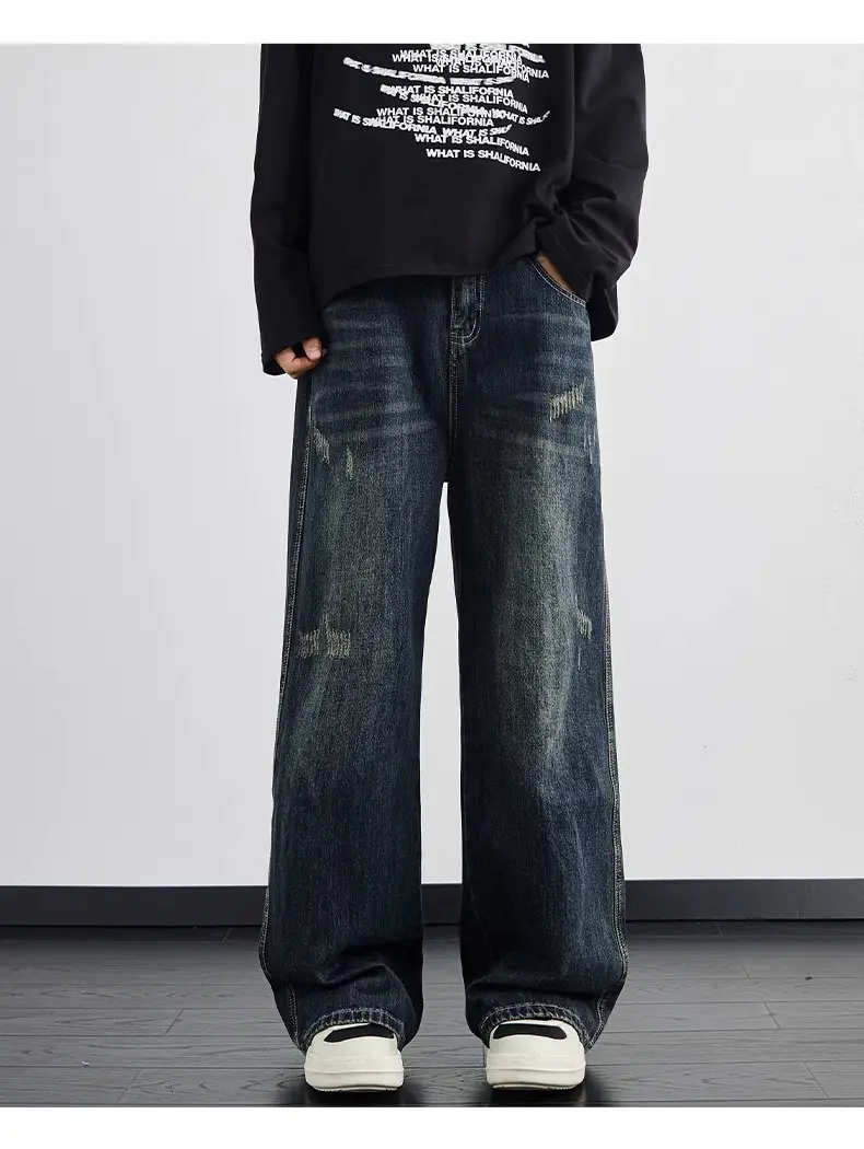 Dark Blue Wide Leg Jeans Men's Autumn Winter — feature 3