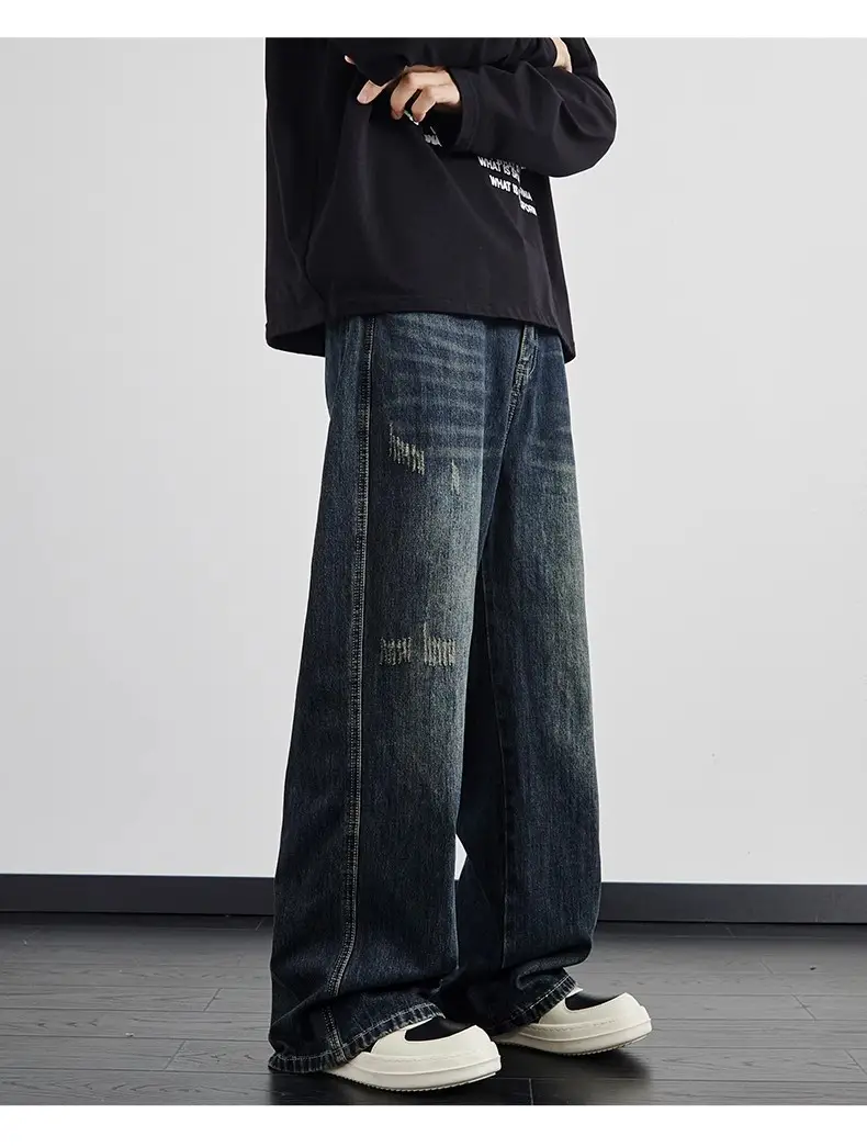 Dark Blue Wide Leg Jeans Men's Autumn Winter — feature 4
