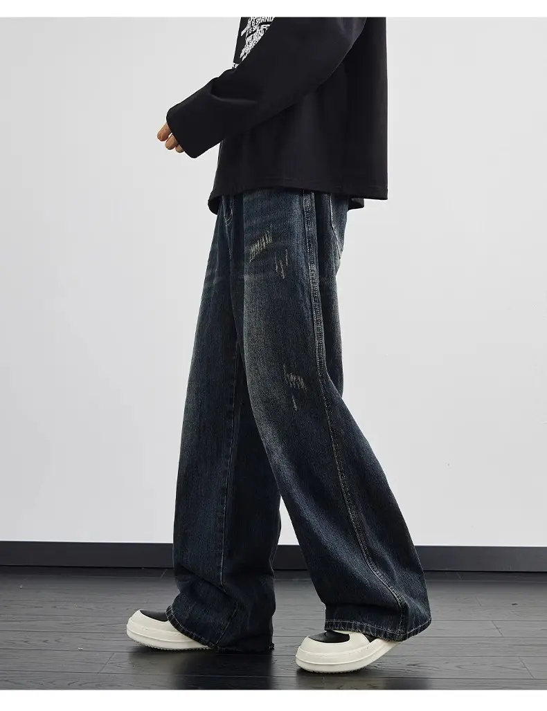 Dark Blue Wide Leg Jeans Men's Autumn Winter — feature 5