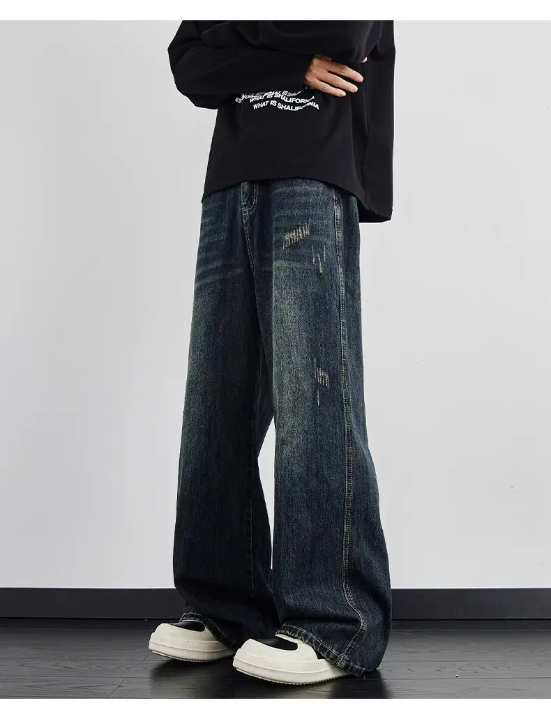 Dark Blue Wide Leg Jeans Men's Autumn Winter — feature 6