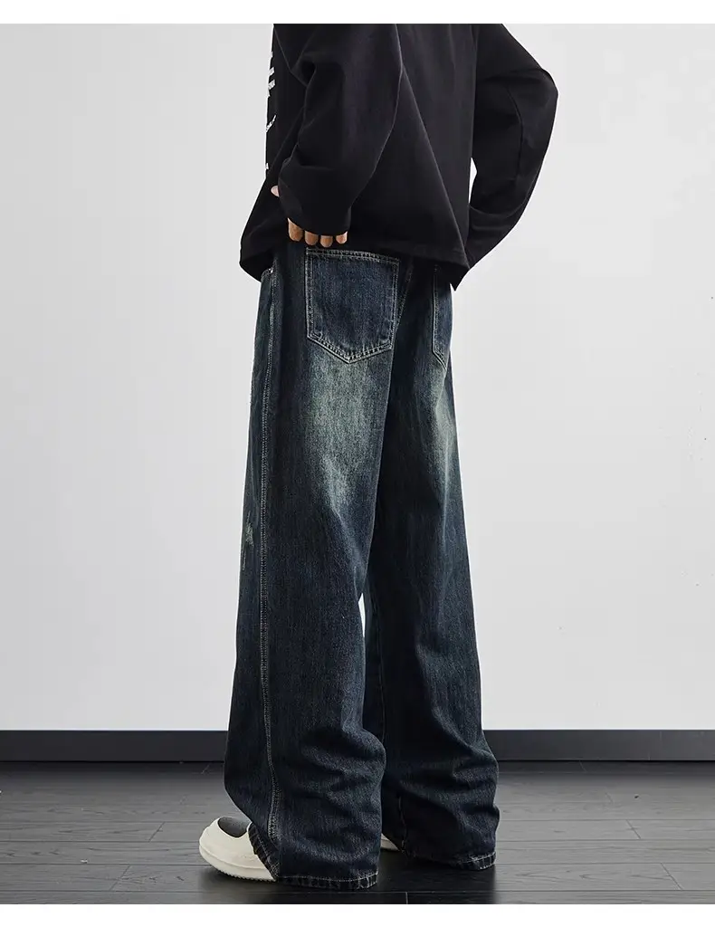 Dark Blue Wide Leg Jeans Men's Autumn Winter — feature 7