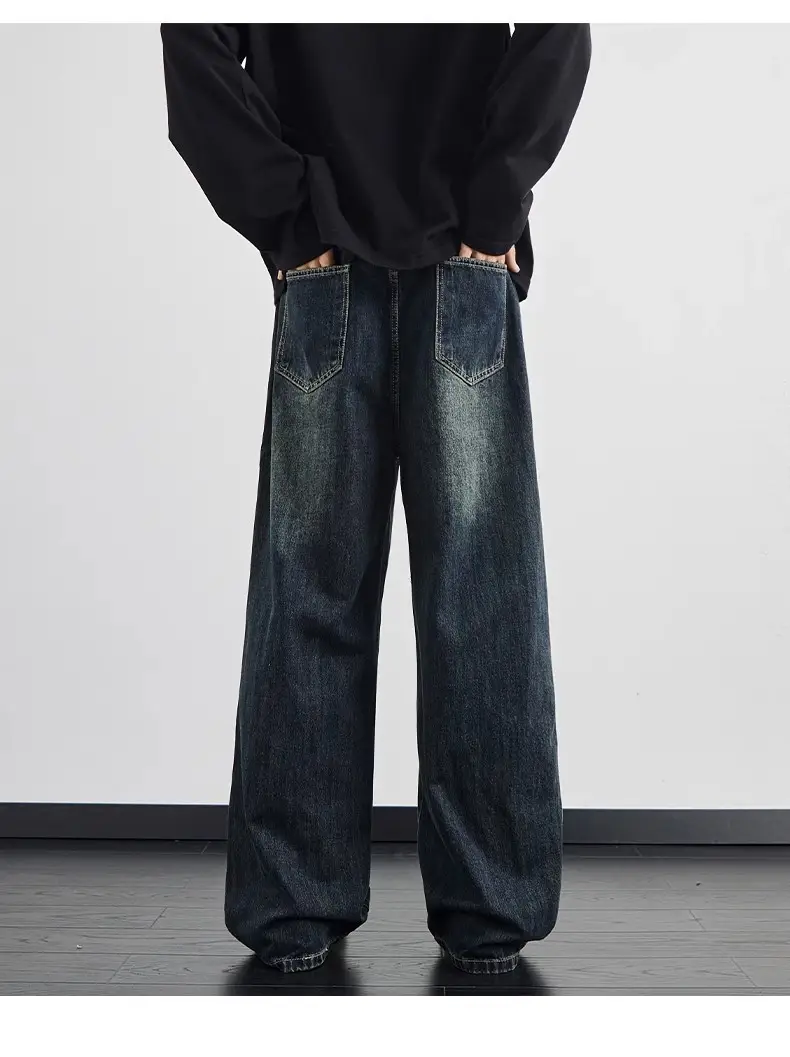 Dark Blue Wide Leg Jeans Men's Autumn Winter — feature 8