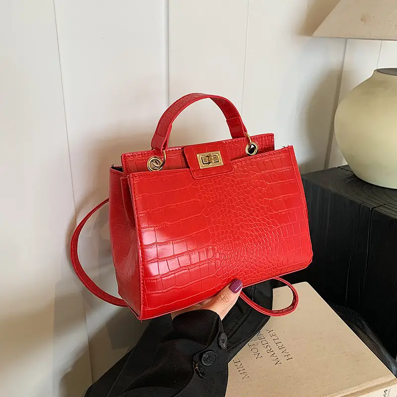 Brown Croc-Textured Shoulder Bag for Women 2026
