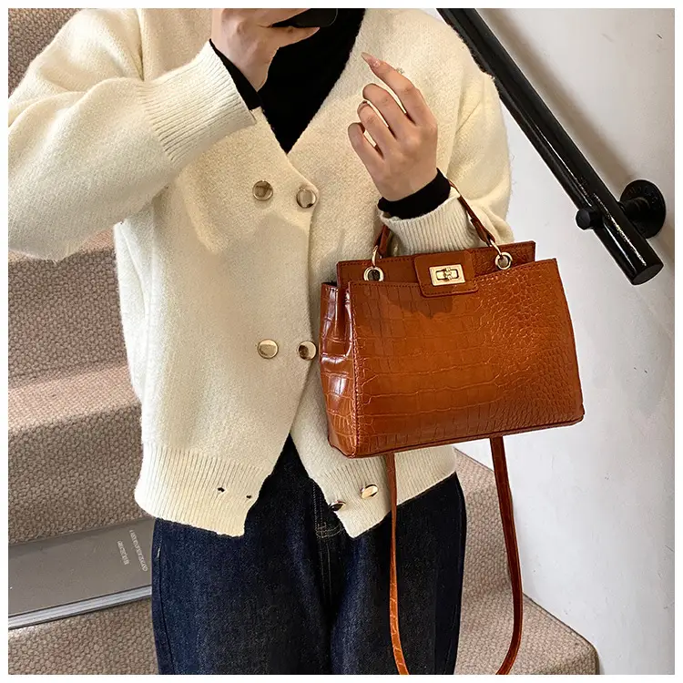 Brown Croc-Textured Shoulder Bag for Women 2026 — feature 10