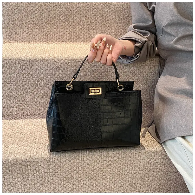 Brown Croc-Textured Shoulder Bag for Women 2026 — feature 17
