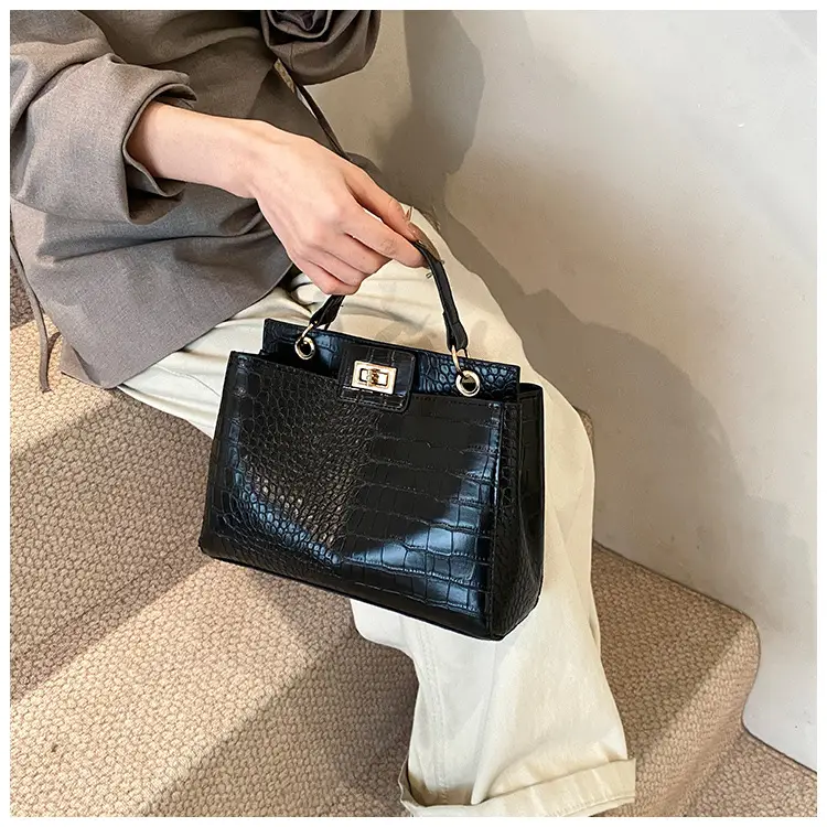 Brown Croc-Textured Shoulder Bag for Women 2026 — feature 18