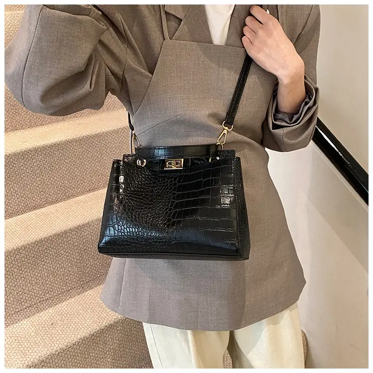 Brown Croc-Textured Shoulder Bag for Women 2026 — feature 22