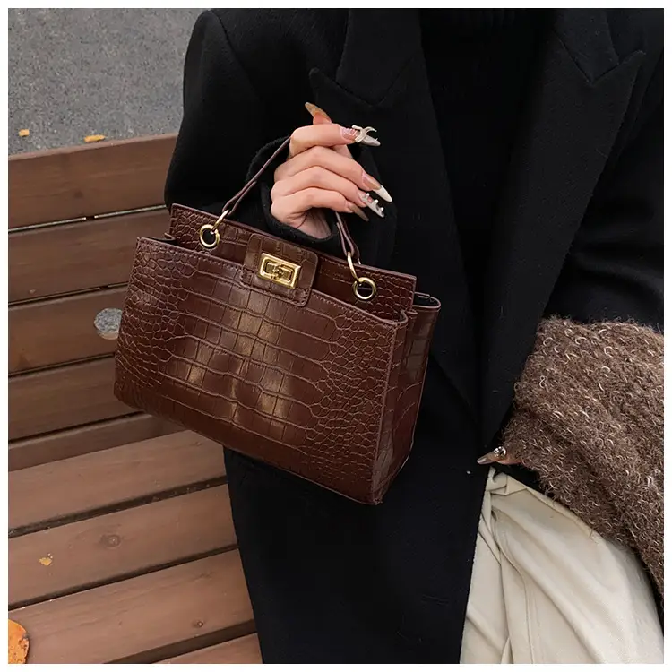 Brown Croc-Textured Shoulder Bag for Women 2026 — feature 25