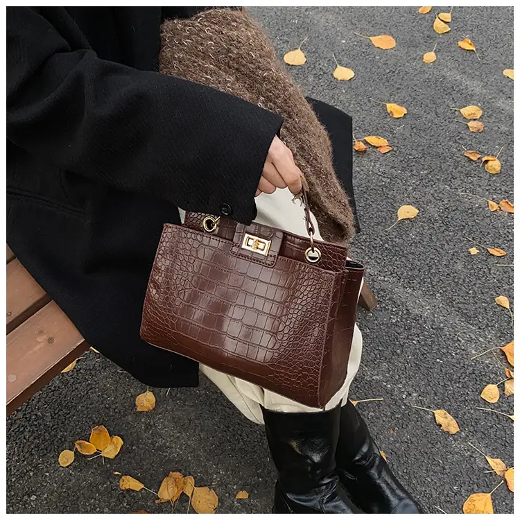 Brown Croc-Textured Shoulder Bag for Women 2026 — feature 26