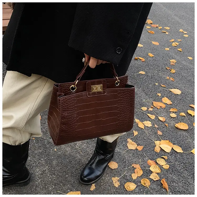 Brown Croc-Textured Shoulder Bag for Women 2026 — feature 28