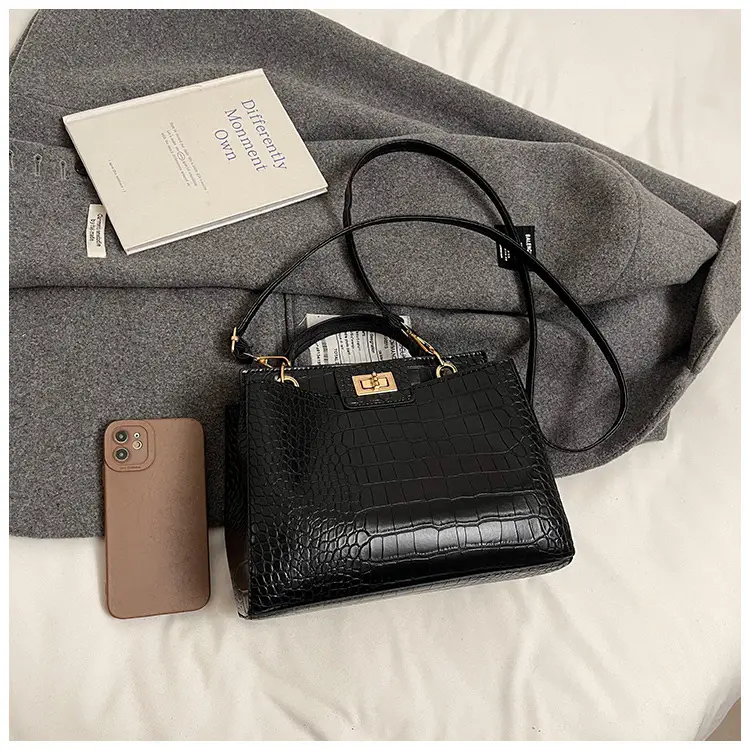 Brown Croc-Textured Shoulder Bag for Women 2026 — feature 30