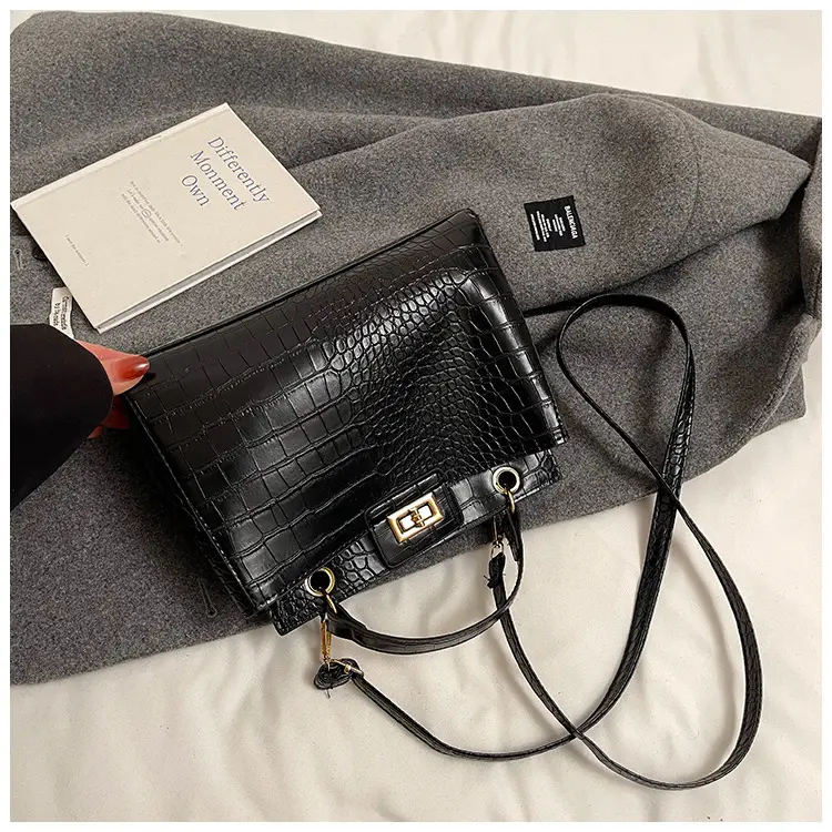Brown Croc-Textured Shoulder Bag for Women 2026 — feature 32