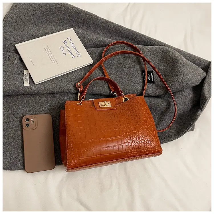 Brown Croc-Textured Shoulder Bag for Women 2026 — feature 33
