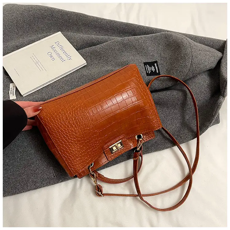 Brown Croc-Textured Shoulder Bag for Women 2026 — feature 35