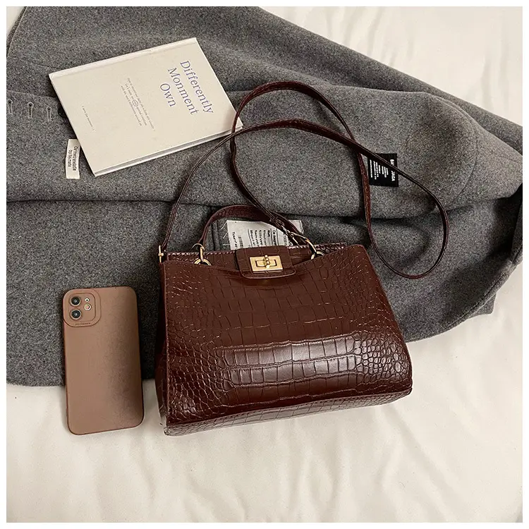 Brown Croc-Textured Shoulder Bag for Women 2026 — feature 37