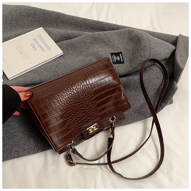 Brown Croc-Textured Shoulder Bag for Women 2026 — feature 39