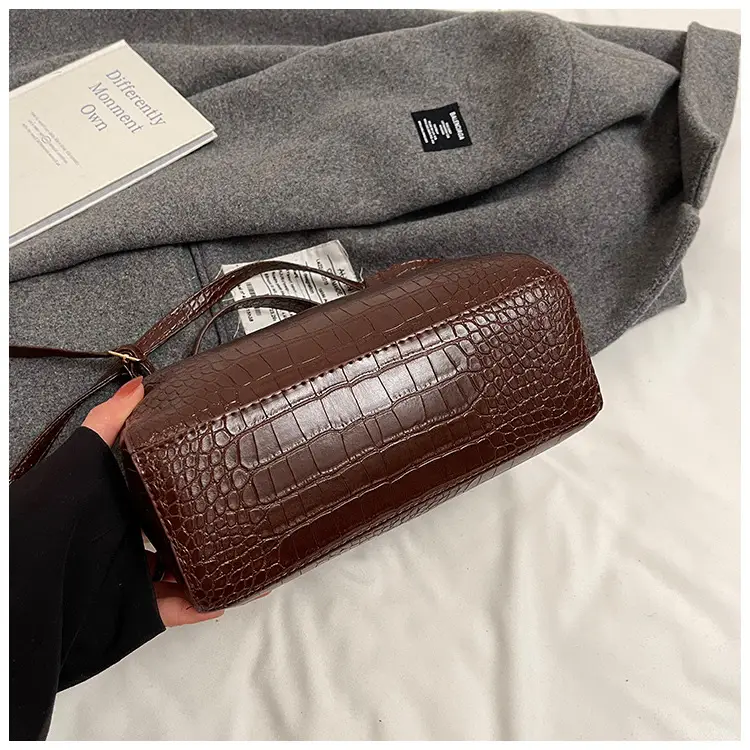 Brown Croc-Textured Shoulder Bag for Women 2026 — feature 42