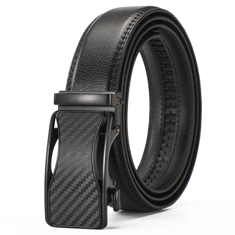 Men's Black Leather Belt with Automatic Buckle 110cm - Image 2