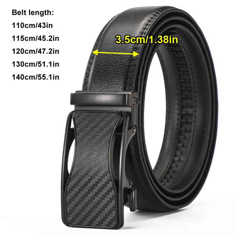 Men's Black Leather Belt with Automatic Buckle 110cm - Image 3