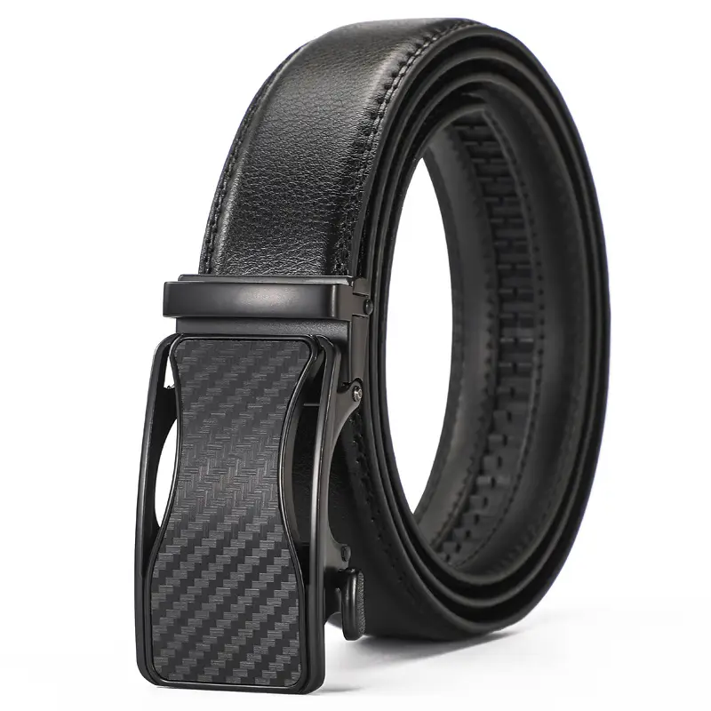 Men's Black Leather Belt with Automatic Buckle 110cm - Image 6