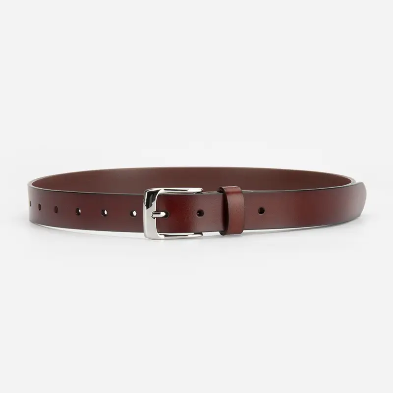 Women's Black Leather Belt with Pin Buckle - Image 3
