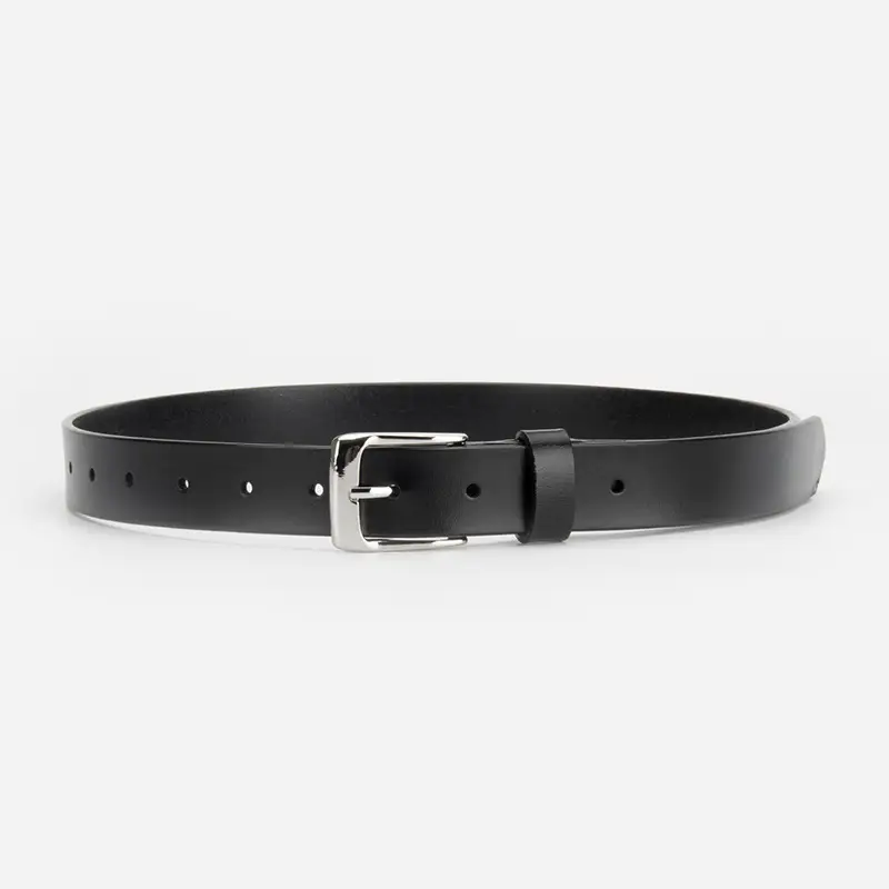 Women's Black Leather Belt with Pin Buckle - Image 7