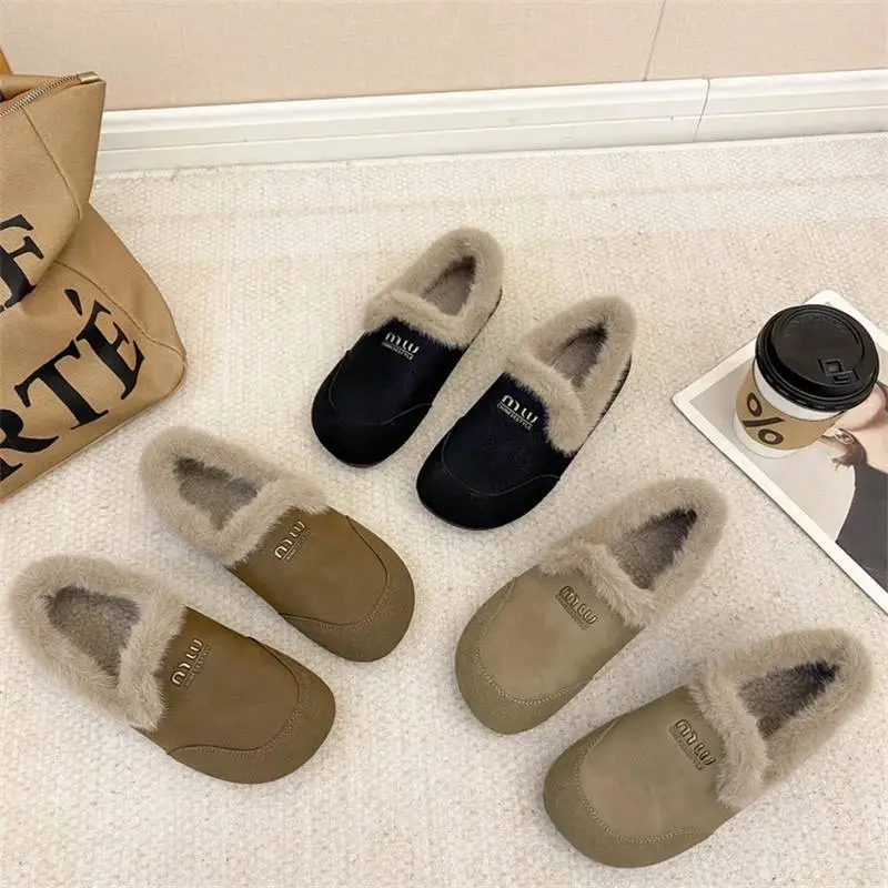 Soft-Soled Furry Birkenstock Shoes for Women, Cotton Shoes for Winter Outerwear, 2025 New Style, Warm, Retro, Fleece-Lined, Slip-On Loafers