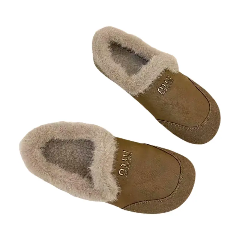 Soft-Soled Furry Birkenstock Shoes for Women, Cotton Shoes for Winter Outerwear, 2025 New Style, Warm, Retro, Fleece-Lined, Slip-On Loafers