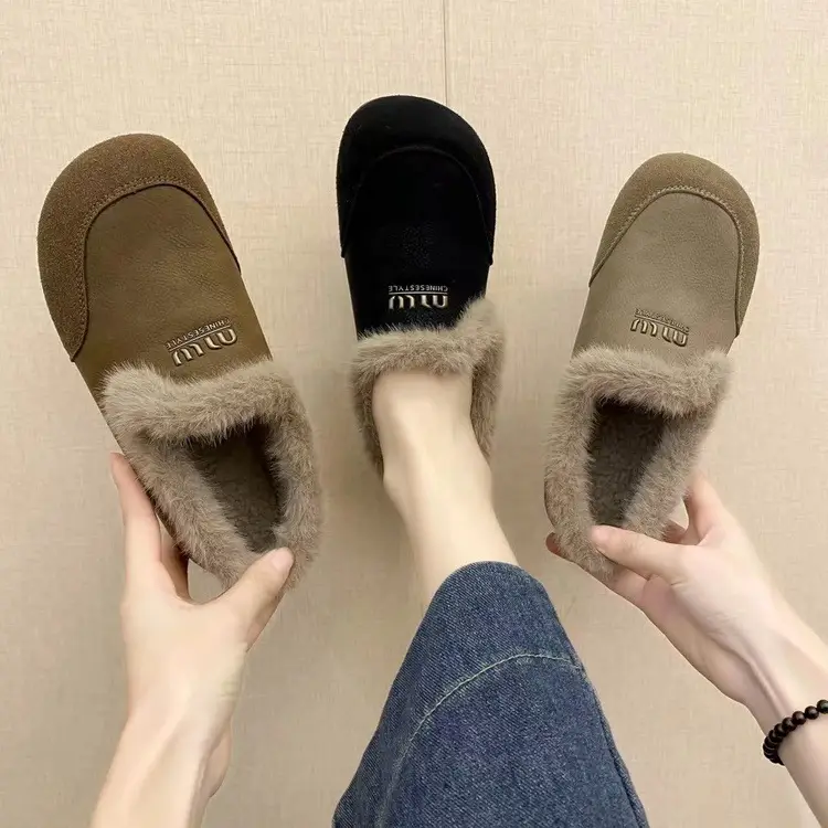 Soft-Soled Furry Birkenstock Shoes for Women, Cotton Shoes for Winter Outerwear, 2025 New Style, Warm, Retro, Fleece-Lined, Slip-On Loafers — feature 5