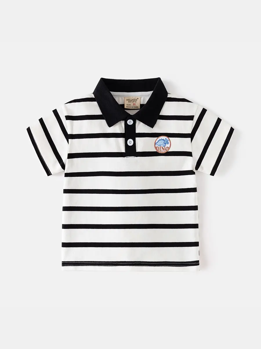 Summer Boys Striped Polo Shirt Blue White Kids Casual Top