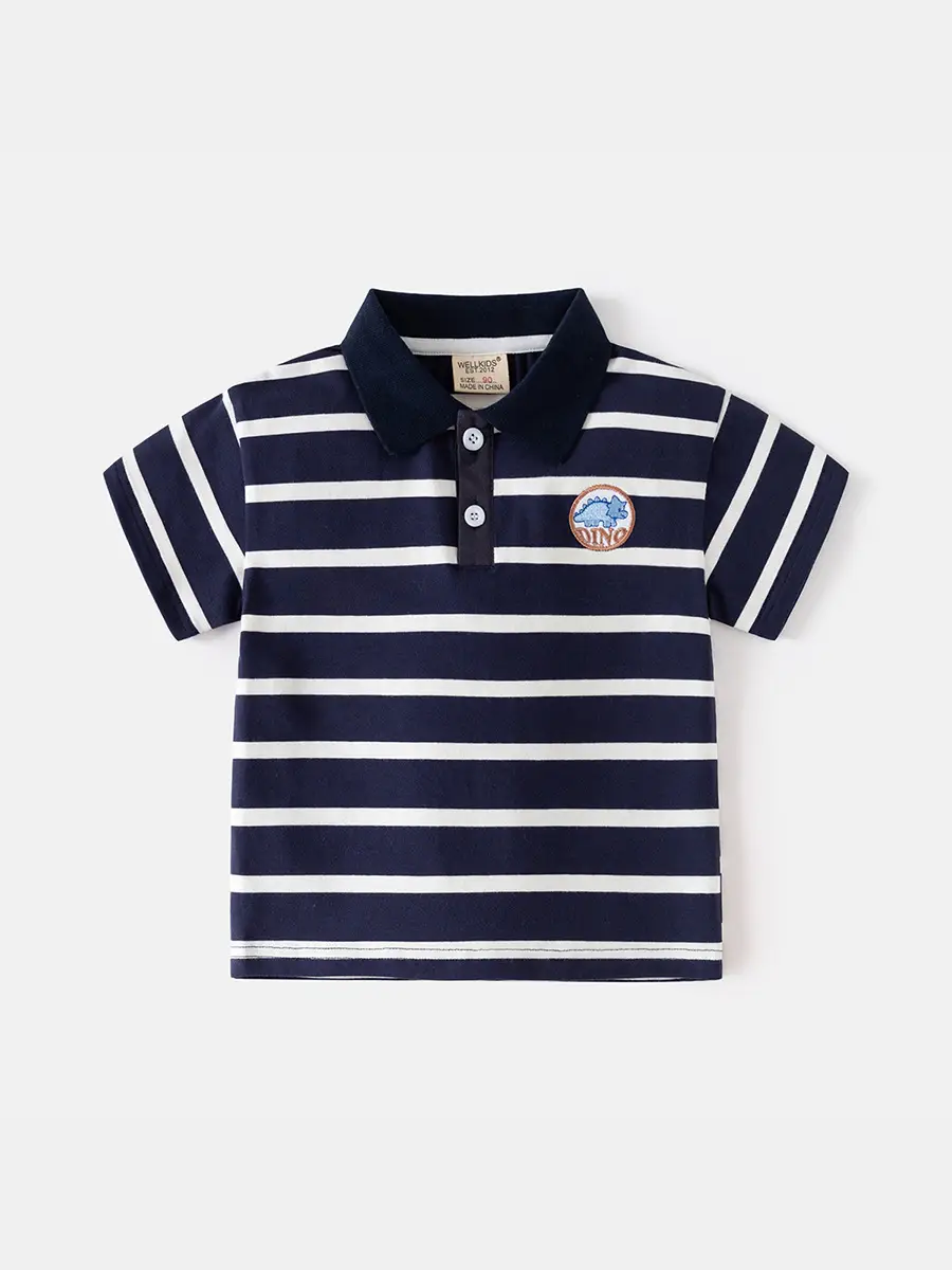 Summer Boys Striped Polo Shirt Blue White Kids Casual Top